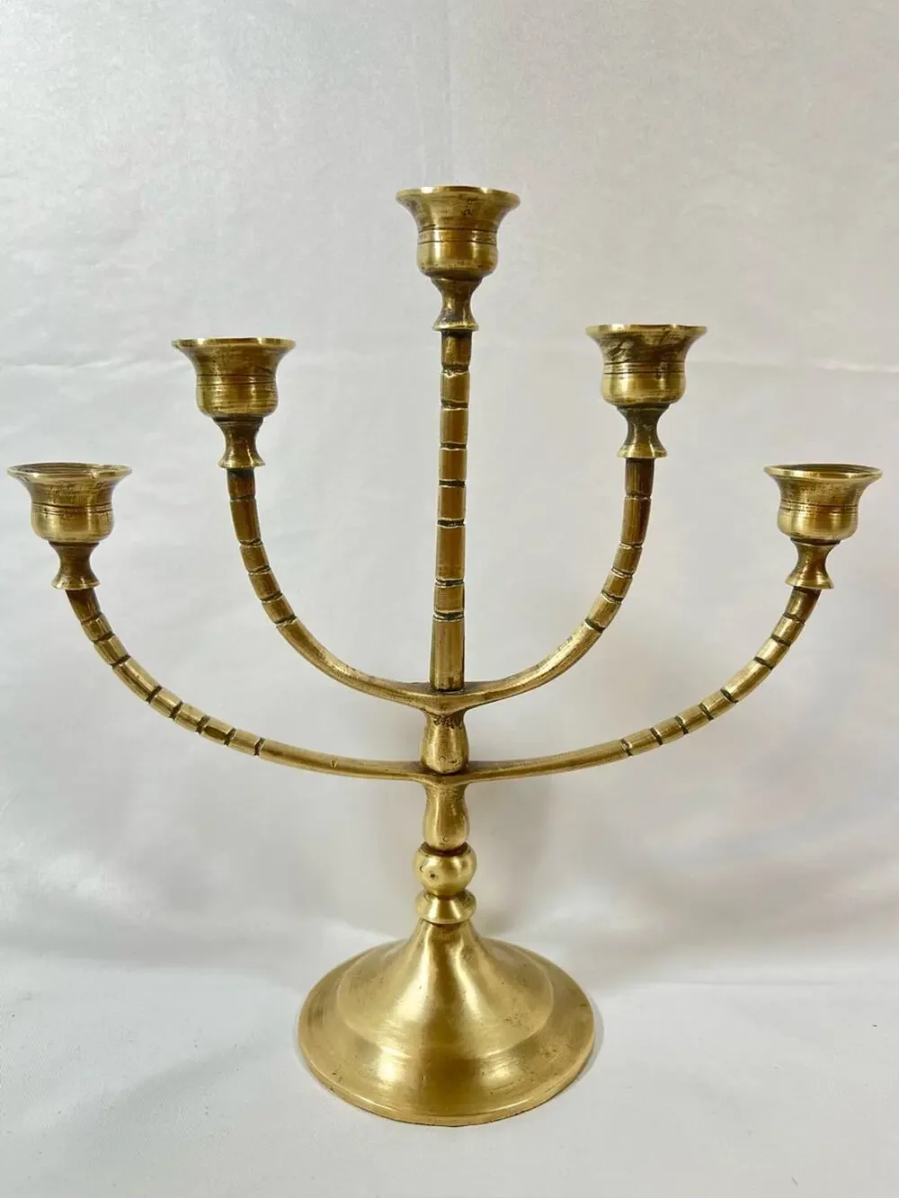 Vintage Brass 5-Arm Candelabra Candle Holder Patina Candelabrum Centerpiece